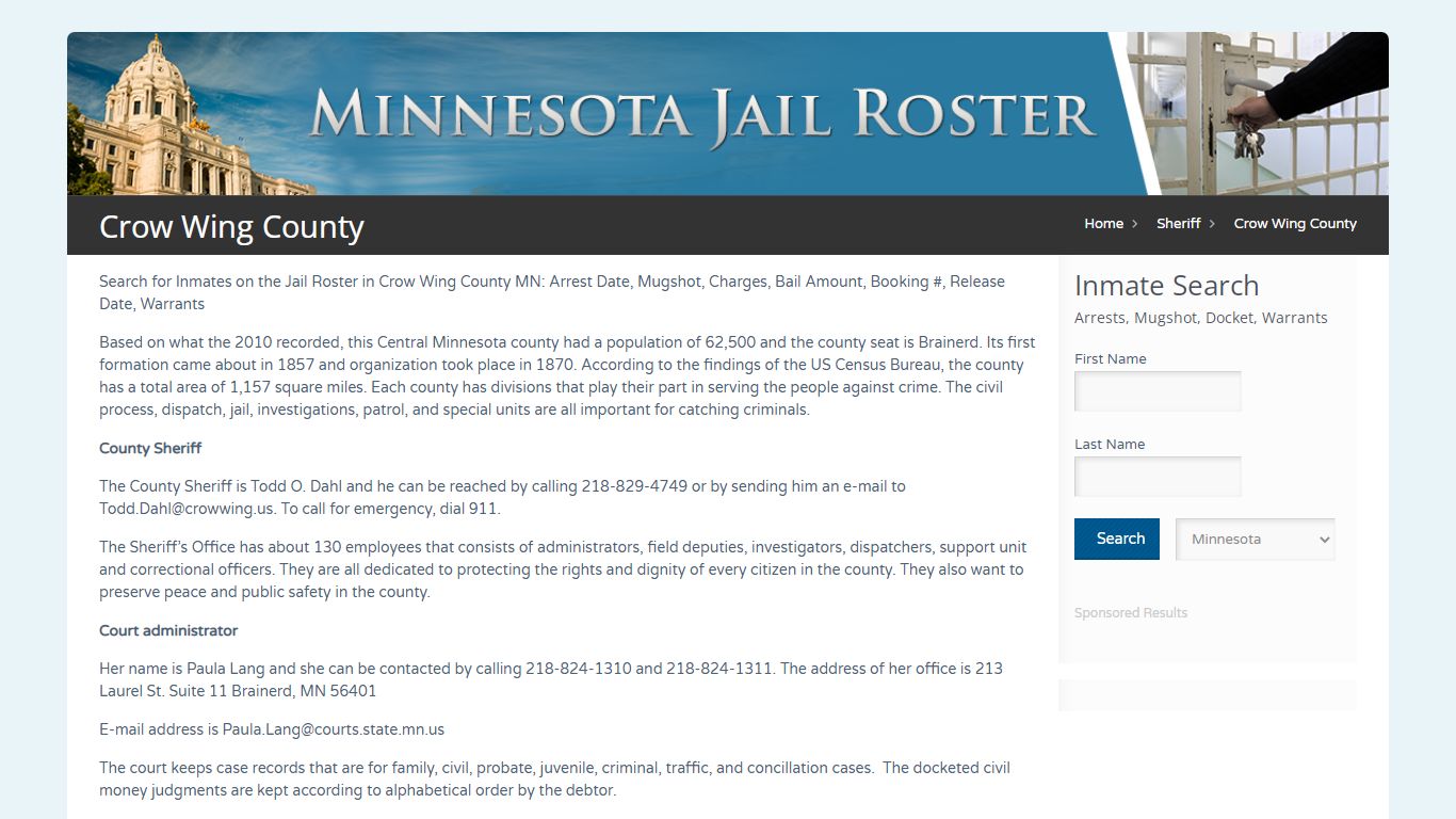 Crow Wing County | Jail Roster Search - MinnesotaJailRoster.com